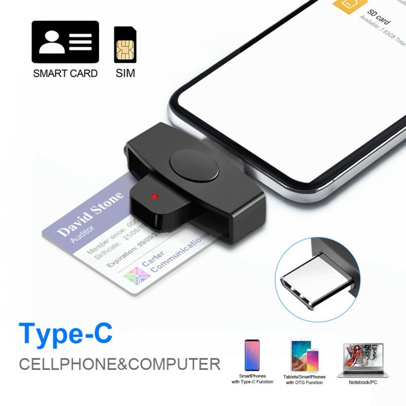 2021 USB 카드 판독기 스마트 CAC 카드 판독기 유형-C 은행 세금 선언 SIM 카드/IC 카드/ID 카드 Windows 용 군사 카드 판독기