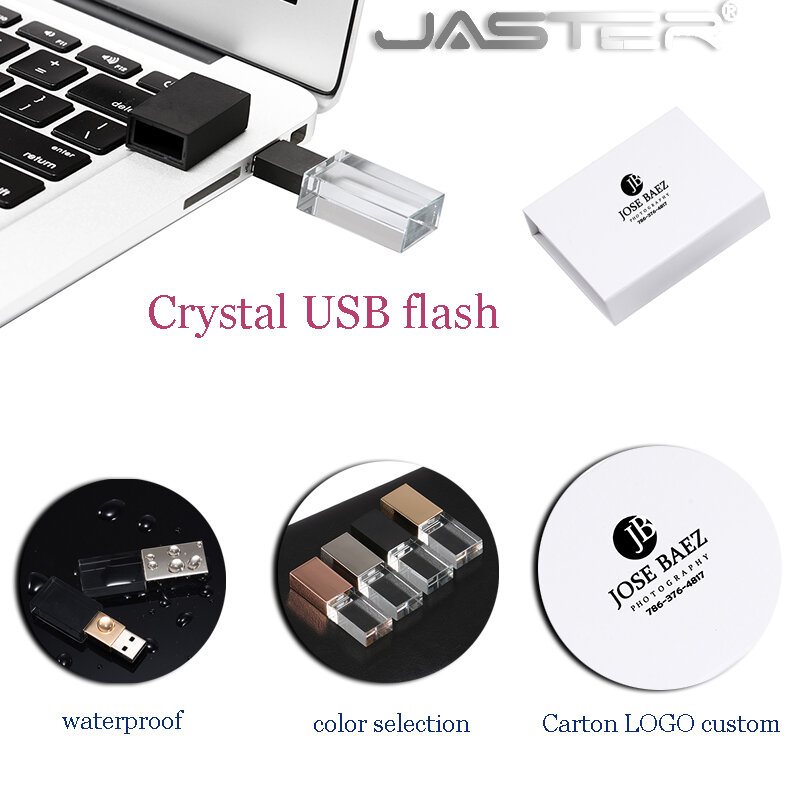 JASTER nowe różowe złoto kryształ złoty USB z pudełkiem 16GB dysk flash 2.0 USB 32GB dysk pamięci LED 128GB 64GB (ponad 10 darmowych LOGO)