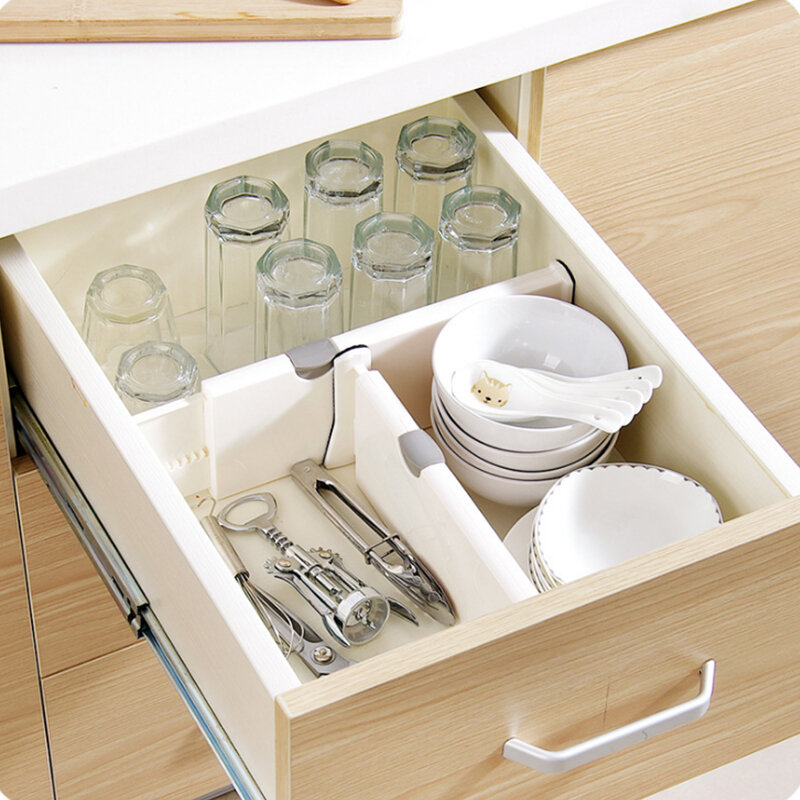 Séparateur de tiroirs de rangement réglable, support rétractable en plastique, cloison de rangement domestique pour vêtements et cuisine