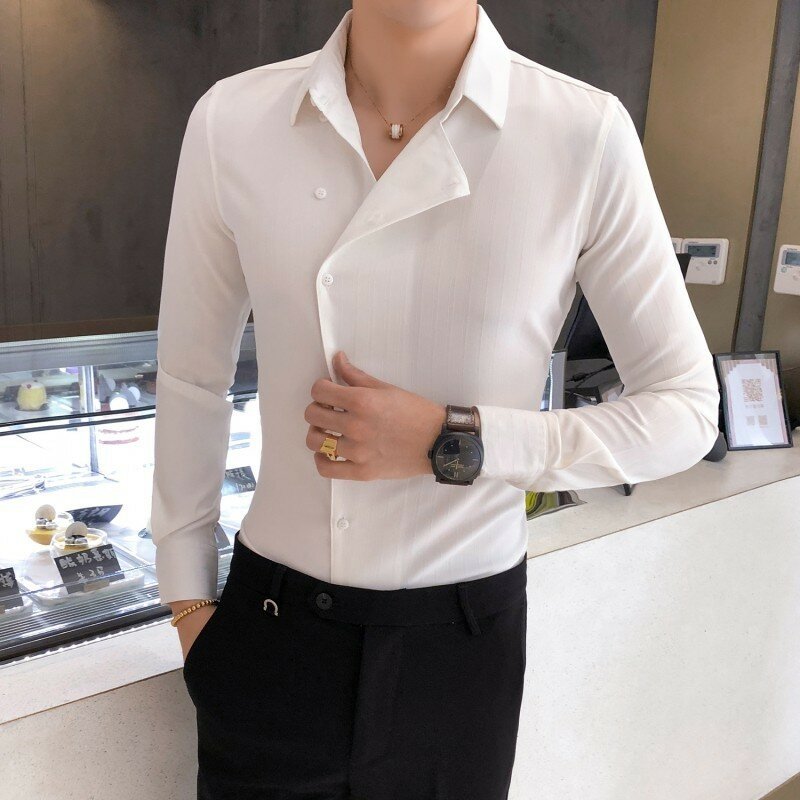 High Quality Solid Color Shirt Dress Brand New Slim Fit Men Shirt Solid  Long Sleeve Shirts Men Camisa Masculina Tuxedo Clothes