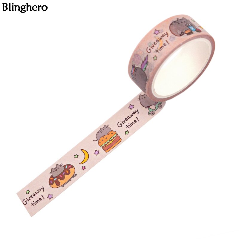 Blinghero 15mmX5m Leuke Kat Washi Tape Cartoon Plakband Giveaway Tijd Afplakband Kwaii Tape Sticker Decal Geschenken BH0400