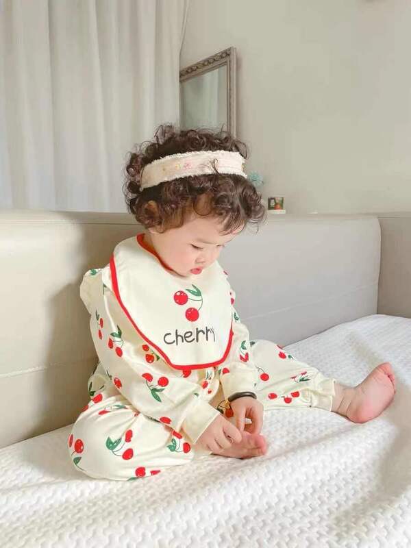 Baby jumpsuit spring and autumn newborn baby girl long sleeve cotton cherry
