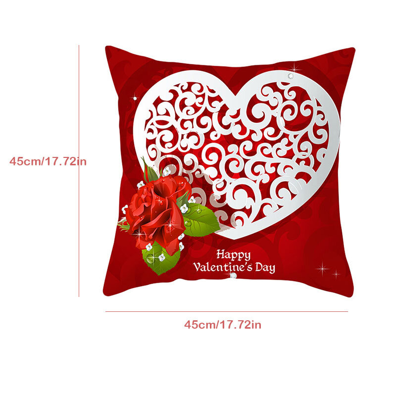 Hari Valentine Sarung Bantal Merah Jantung Dicetak Sarung Bantal Lempar Pesta Pernikahan Dekoratif Bantal Dekorasi Rumah 45*45cm 1Pc