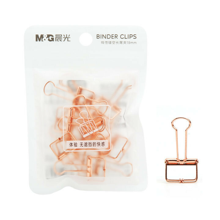 M & g 10 pçs criativo cor de ouro rosa metal binder clip bonito kawaii ligação clipes para material escolar escritório papel clipe papelaria