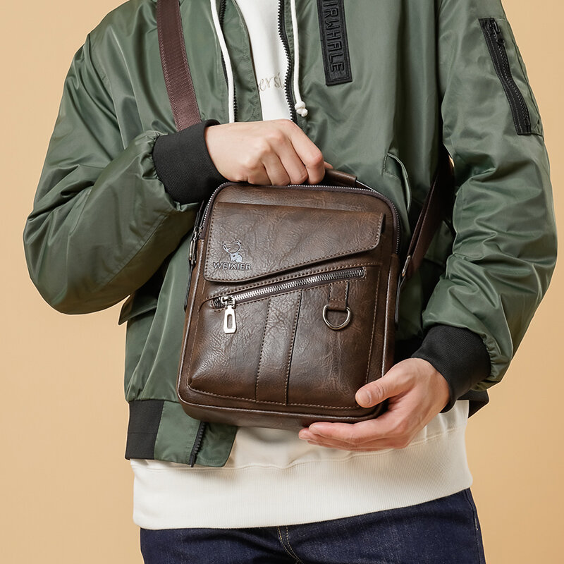 Bolsa de ombro masculina vintage, bolsa de mão de couro de alta capacidade para homens, tipo mensageiro 2021