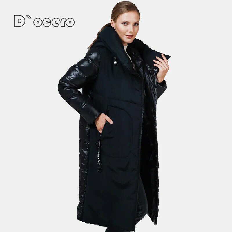 D'ocero 2021เสื้อแจ็คเก็ตสตรีฤดูหนาวผ้าฝ้าย Parkas หญิงแฟชั่น X-Long Quilted Coat สบายหนา Outerwear Hooded ขนาดใหญ่