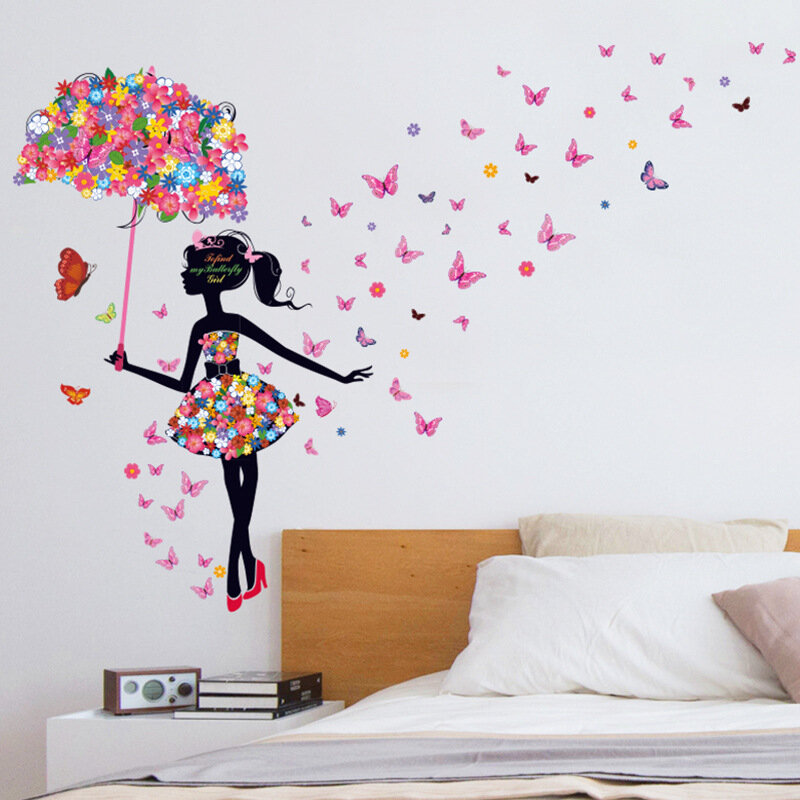 جميل الجنية فتاة فراشة زهرة الأميرة ملصقات جدار غرفة نوم غرفة المعيشة أريكة التلفزيون زخرفة خلفية لتقوم بها بنفسك الفن صور مطبوعة للحوائط