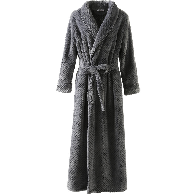 Roupão de flanela para homens e mulheres, roupão longo de flanela coral, robe feminino com robe quente para dormir