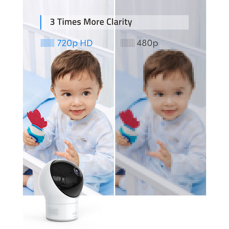 Monitor de vídeo do bebê, monitor de vídeo do bebê da segurança de eufy com câmera e áudio, resolução de 720p hd, lente de grande angular de 110 ° incluída