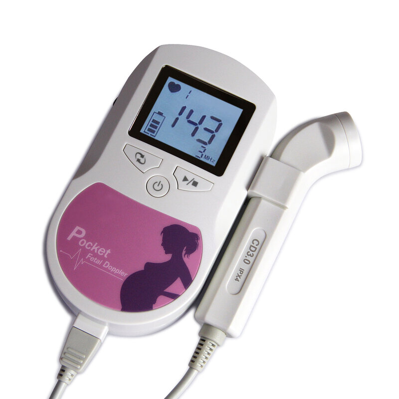 Contec Doppler Fetal Comprovado, Monitor de Frequência Cardíaca, Luz de Fundo de LCD Multicolorido, Sonda de 3MHz