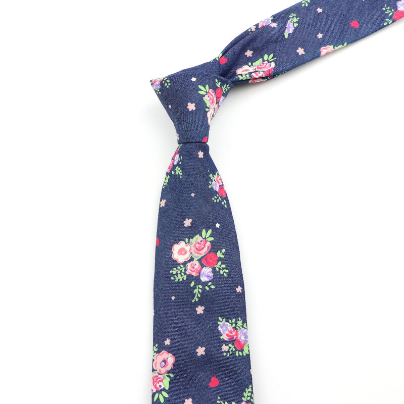 Corbata Corbata Delgada Azul Oscuro con grandes Floral Algodón De Calidad T6166
