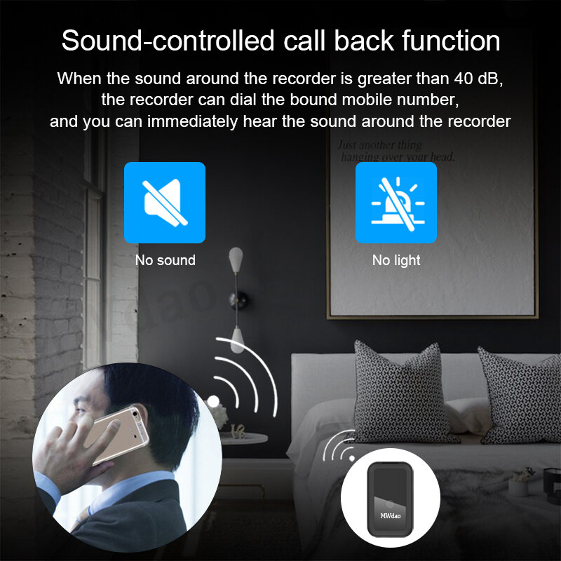 Aplicativo móvel controle gravador de voz som ativado mini espiã espiao escondido gravação dispositivo de escuta ditaphone micro áudio digital segredo pequeno