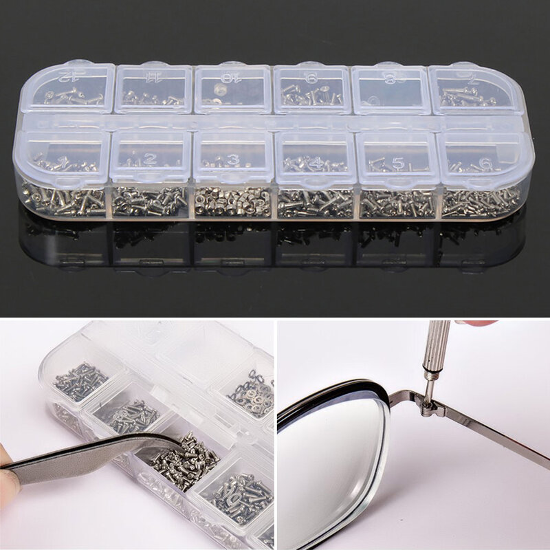 1100 pçs parafusos de aço inoxidável para relógio de pulso pequeno sortido olho óculos reparação kit multifunções com chave fenda pinça casa