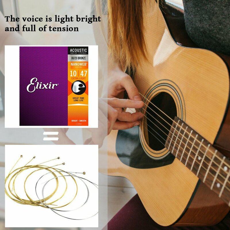 Elisir Nanoweb 11027 rivestimento 80/20 corde per chitarra acustica in bronzo luce personalizzata 011-052
