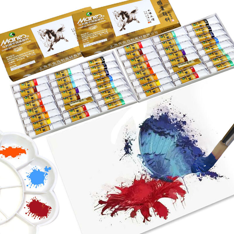 Pigmento de pintura china, 12/18/24/36 colores, juego de pintura de acuarela, herramientas de dibujo para artistas, estudiantes, suministros de arte, 12ML