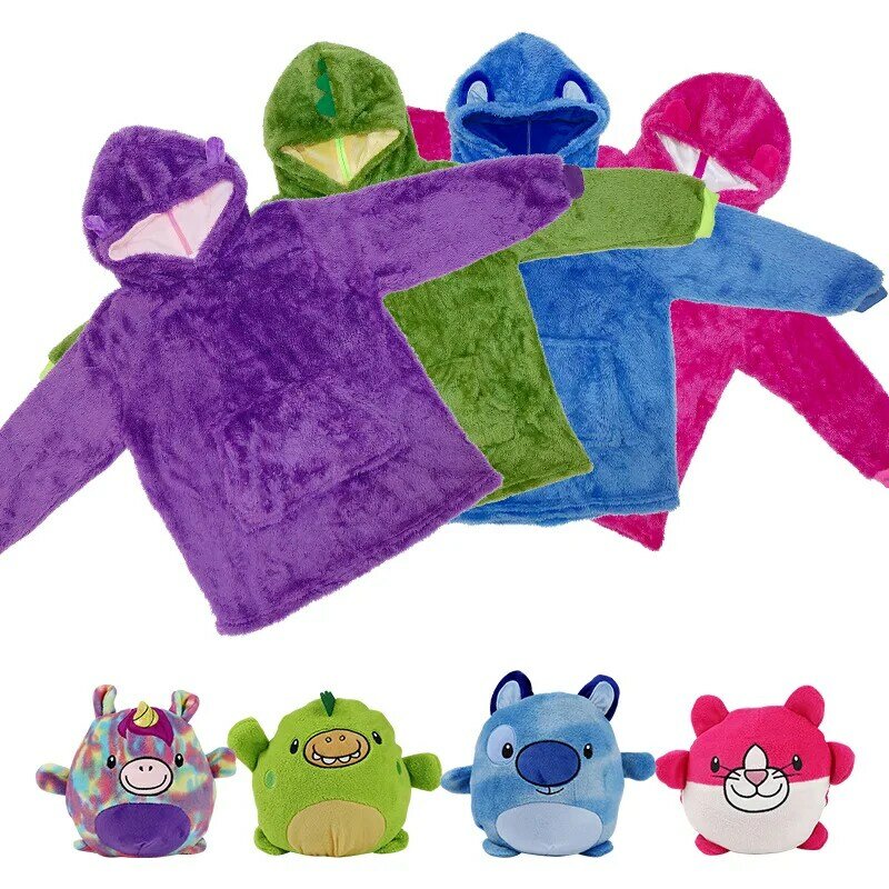 Felpa coperta coperta oversize felpa con cappuccio per bambini coperta indossabile in morbido pile con grandi tasche per ragazzi