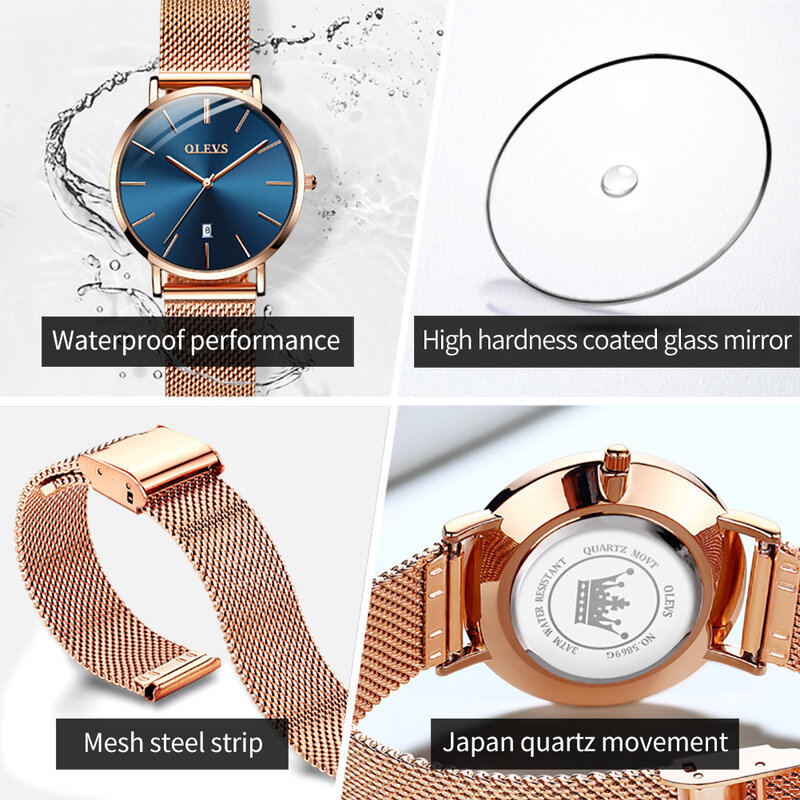OLEVS-relojes de cuarzo a la moda para mujer, relojes de marca superior, de lujo, ultrafinos, con fecha