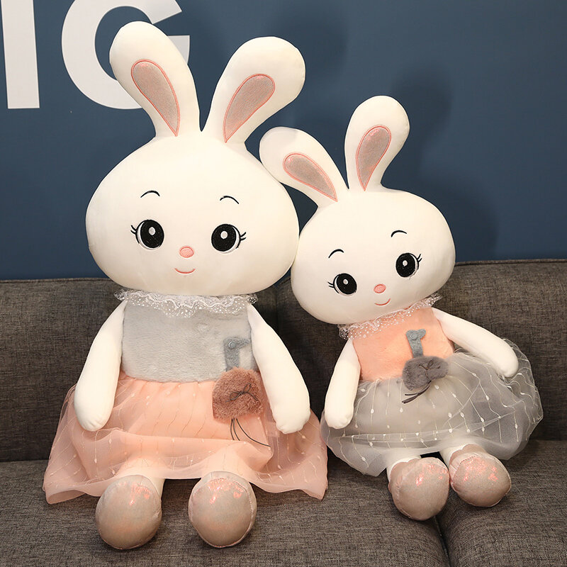 Muñecos de peluche de conejo con falda de encaje para niños, muñecos de peluche suaves, almohadas de animales encantadores para dormir, regalos para niñas pequeñas, 45-90cm, 1 ud.