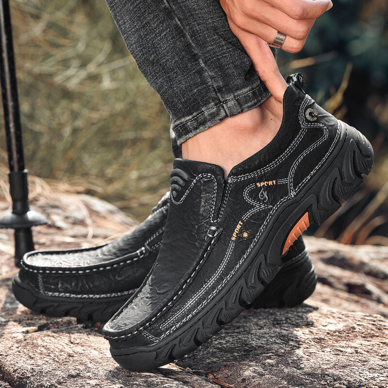 Wotte 2022 genune couro masculino sapatos de alta qualidade ao ar livre caminhadas sapatos para homem respirável marrom macio tamanho grande 38-48 calçados