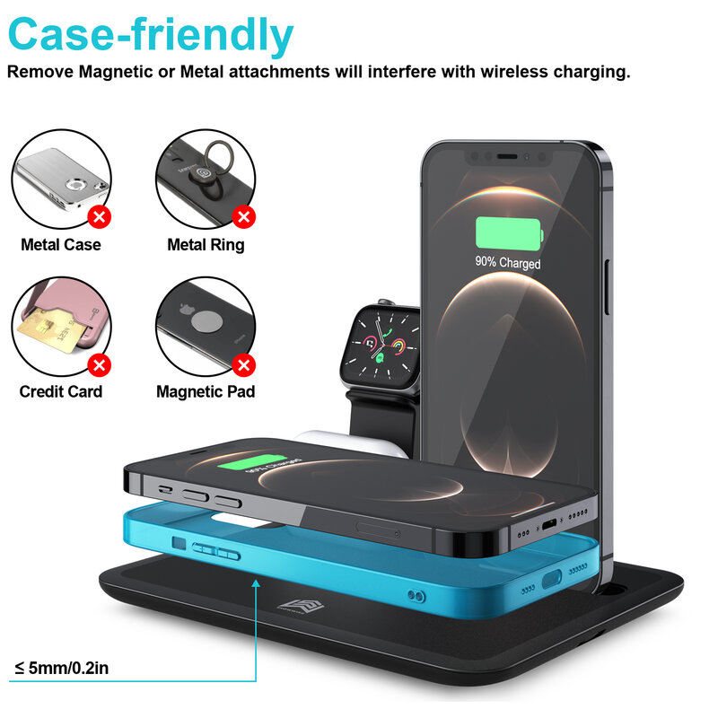 4 in 1 Wireless Charging Station QI Fast Wireless Charger Stand Dock Compatible For iPhone 12 for Airpods Pro iWatch For Samsung