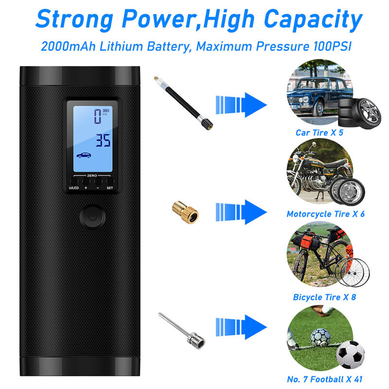 Pompe à Air électrique numérique intelligente, gonfleur de pression pour pneus, ballon, voiture, vélo, maison, extérieur, LCD, USB, Rechargeable