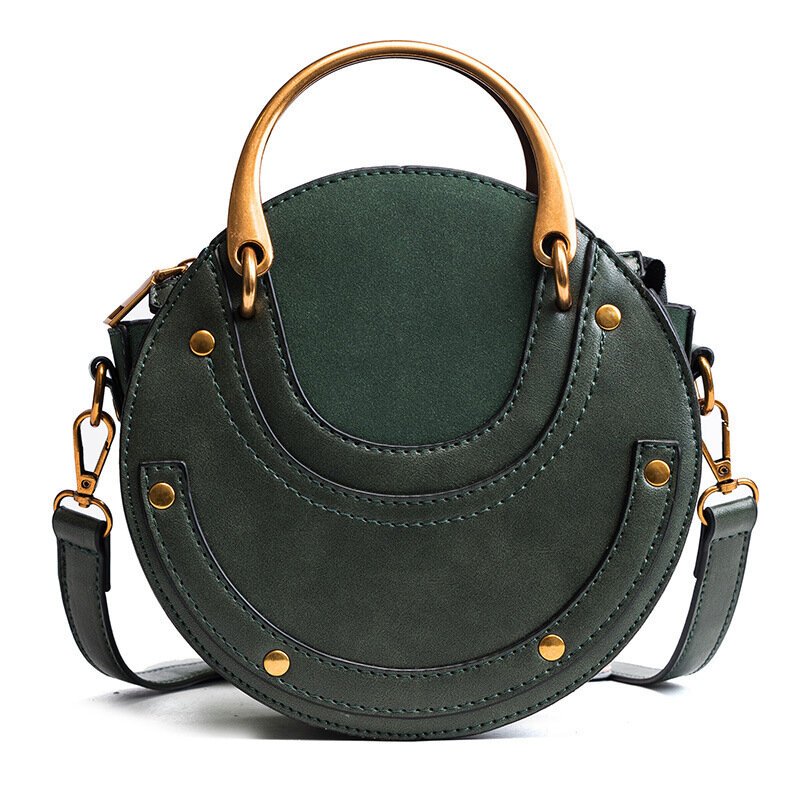 Fashion Matte Wide Shoulder Bag 2021 New Messenger Small Round Bag Ring Top Handle Bags High Quality Leather Sac Main Femme
