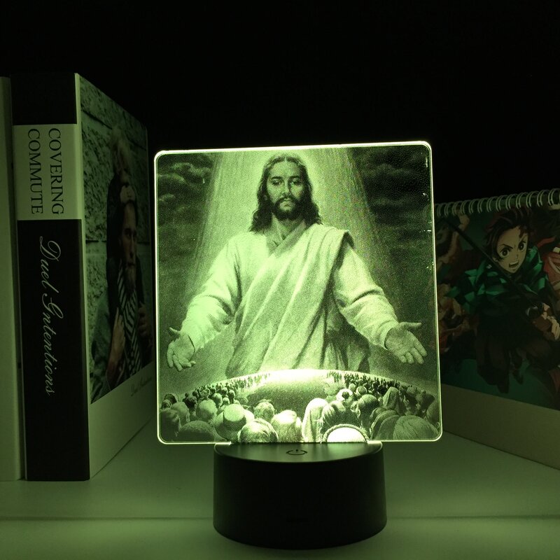 Estátua de jesus para o presente de aniversário luz colorida decoração do quarto manga lâmpada led para religião cristianismo presente de aniversário