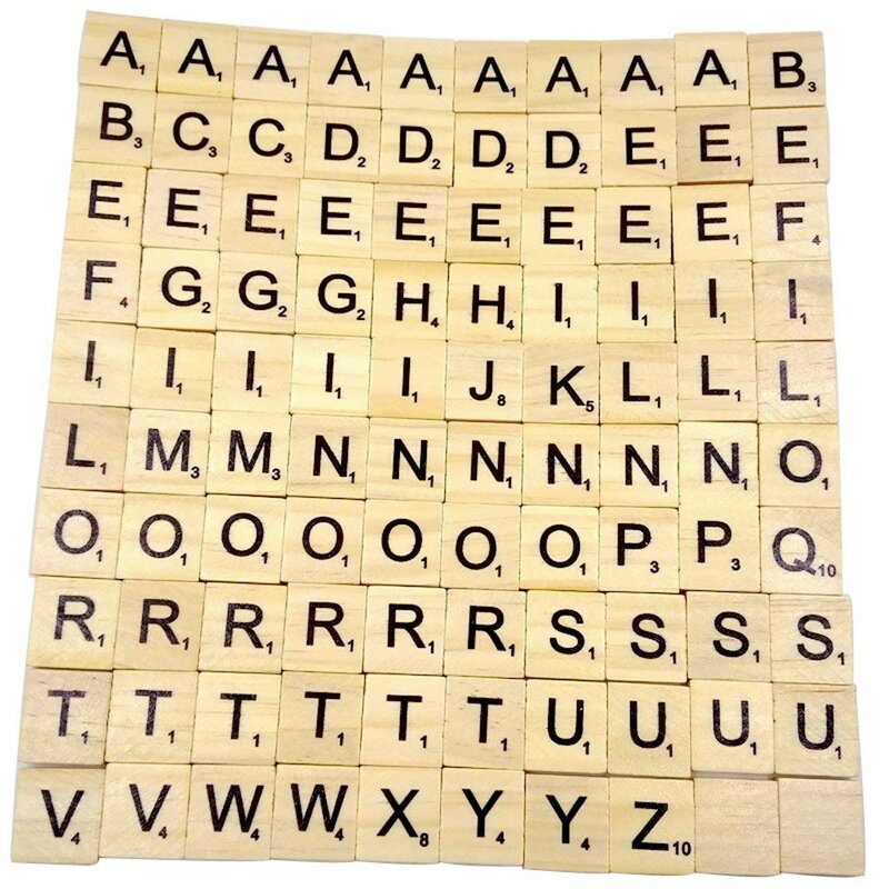 Carreaux de Scrabble en bois avec lettres et chiffres noirs, pour artisanat, alphabet en bois, artisanat en bois, jouets éducatifs précoces, 100