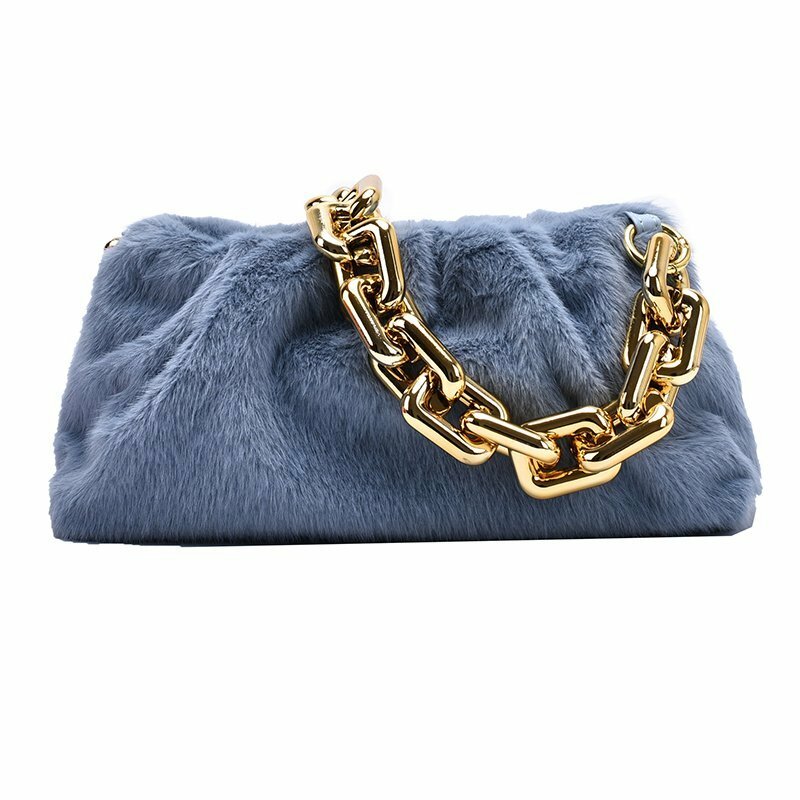 Vintage cadena bolsa para mujer de invierno de peluche bolso de hombro femenino viaje de terciopelo nube bolsas elegante bolsa de piel sintética cálido
