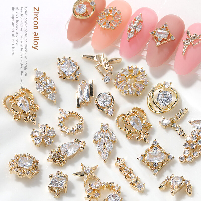 2pieces 3D metal Zircon Nail art jewelry japanese nail decorations top quality zircon crystal manicure zircon diamond charms