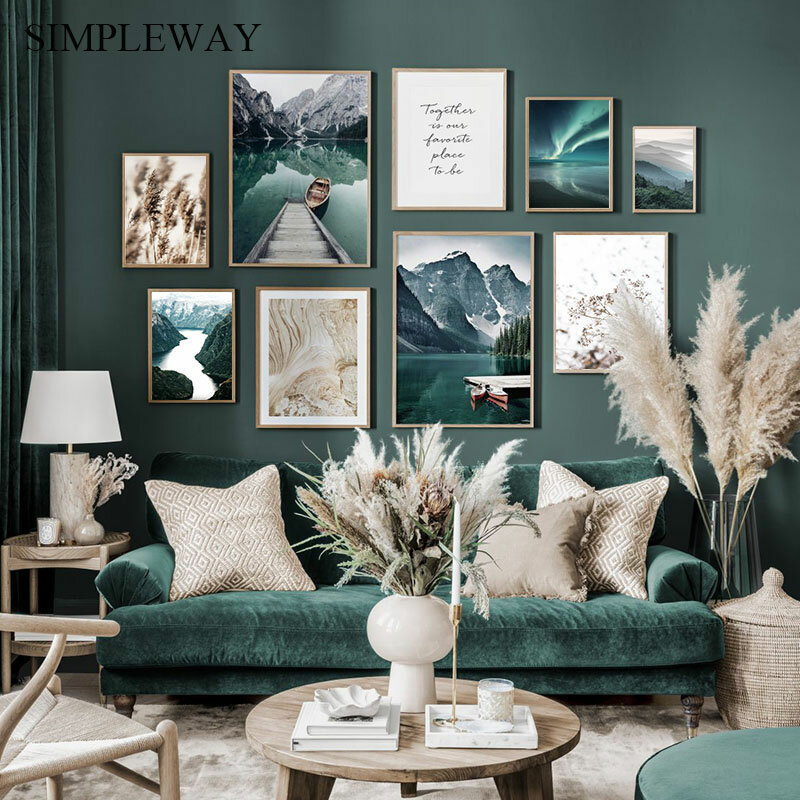 Pintura en lienzo de paisaje de viaje escandinavo, cartel nórdico de montaña, hierba, imagen artística de pared, decoración moderna para sala de estar