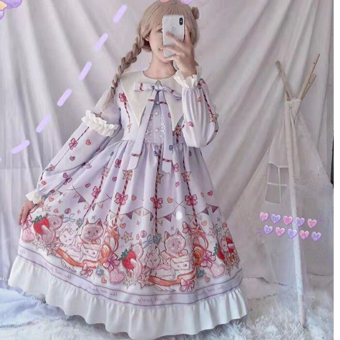 Jsk vestido japonês de baile vitoriano, vestido de fada manga comprida, cosplay feminino kawaii robe loli