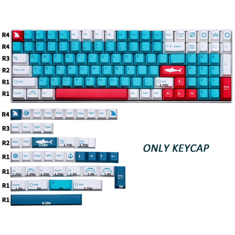 Pbt cereja perfil keycaps gmk tubarão isca 129 teclas dye-sub keycap para mx switch teclados mecânicos