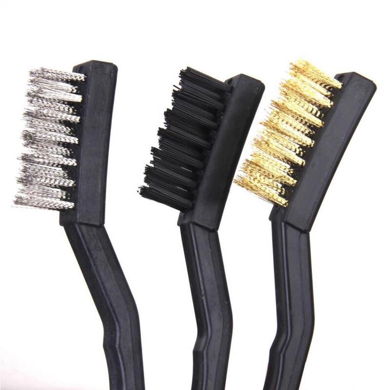 Conjunto de escovas de 3 tamanhos com fios de aço nylon, escova para polir e polir ferrugem, ferramenta de limpeza de metal