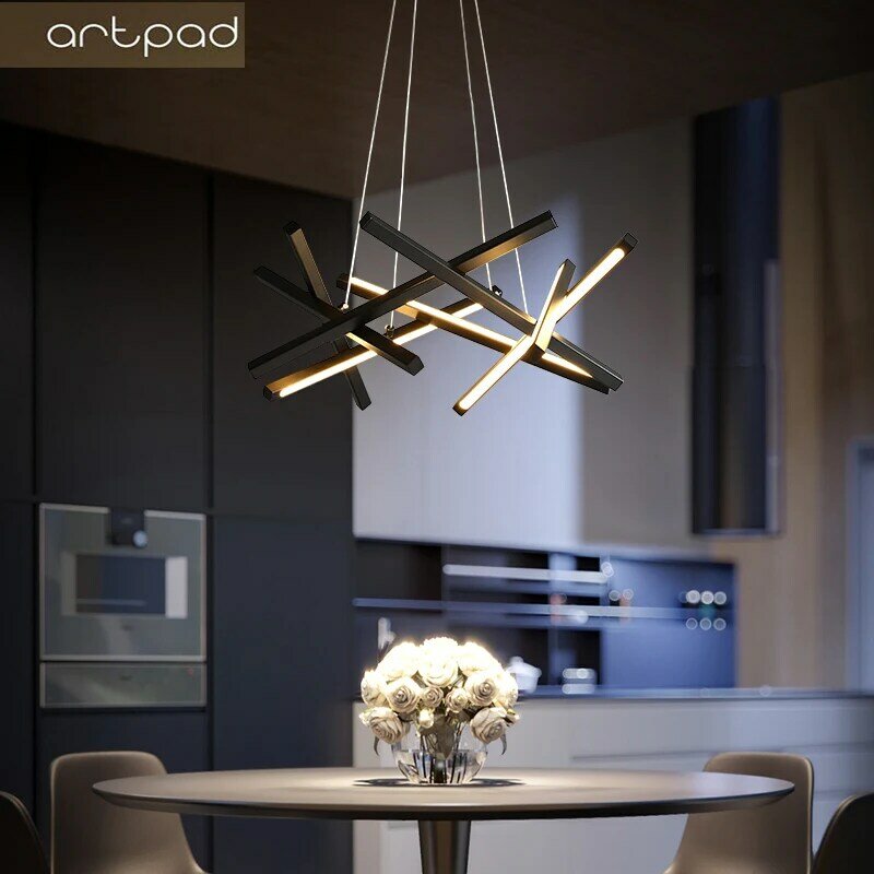 Artpad Modern Nordic Emas/Hitam LED Chandelier Pencahayaan untuk Ruang Makan Tamu Dekorasi Rumah Lampu Gantung Gaya Minimalis