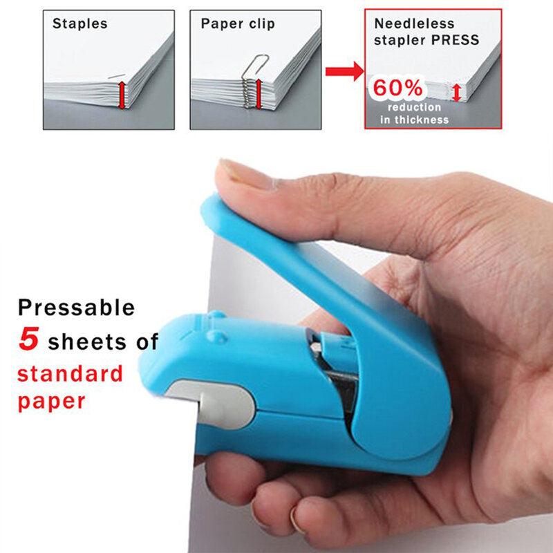 Stapler ประหยัดเวลาได้อย่างง่ายดายเข็มฟรี Handheld Stapler Mini แบบพกพาเครื่องเย็บกระดาษอุปกรณ์สำนักงานโรง...