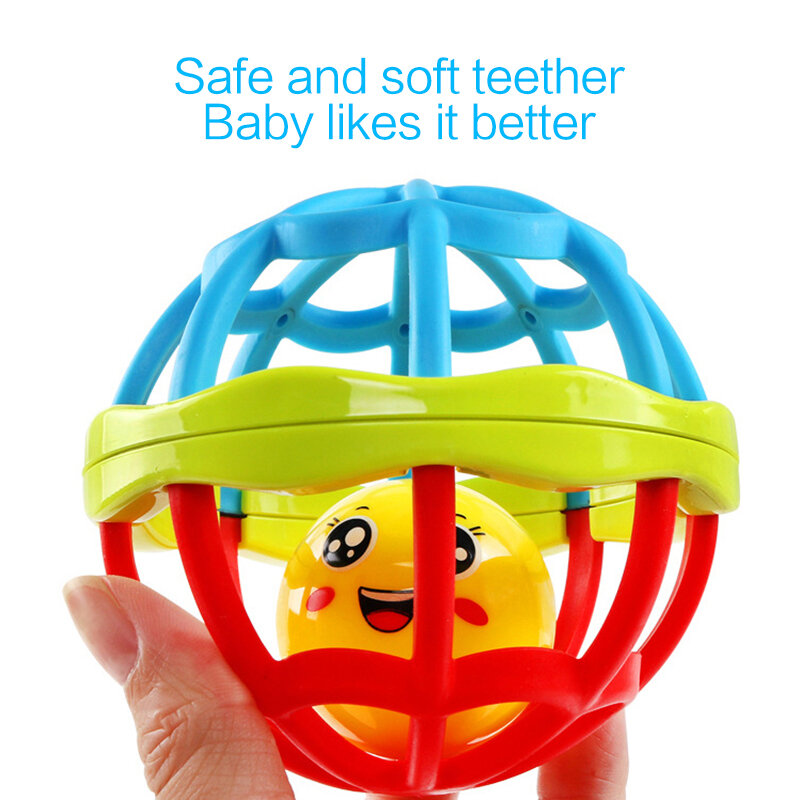 Bola de bebé colorida con bola sensorial, juguete educativo para edades tempranas, sonajero de mano, pelota blanda de goma, campana para mordedura