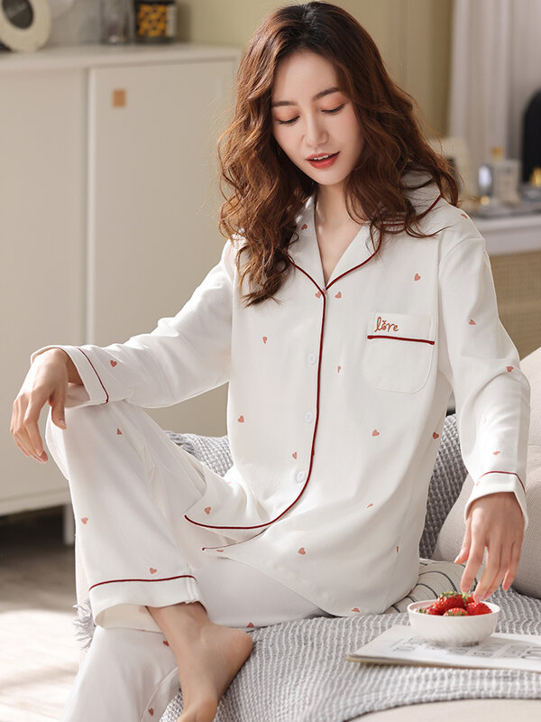Mùa Đông Nữ Pyjama Set 100% Cotton Pyjamas Nhà Quần Áo Hồng Pijamas Pour Femme In Hình Đồ Ngủ Nữ 2 Chiếc Loungewear