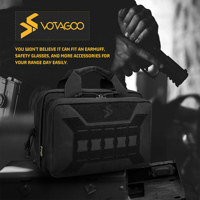VOTAGOO Tactical Gun Range Bag Pistol Case Handgun Double Hand Gun Carrying Case with Lock Outdoor Hunting Shooting Airsoft Gear