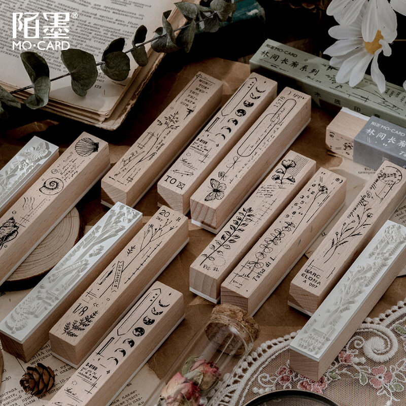 طوابع خشبية كلاسيكية مصنوعة من المطاط مع نباتات زهور لرسائل يوميات كرافت سكرابوكينغ