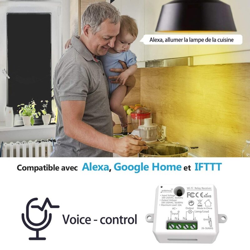 Interrupteur intelligent sans fil WiFi RF, sans batterie, télécommande d'éclairage, commande vocale Alexa Echo Google Home