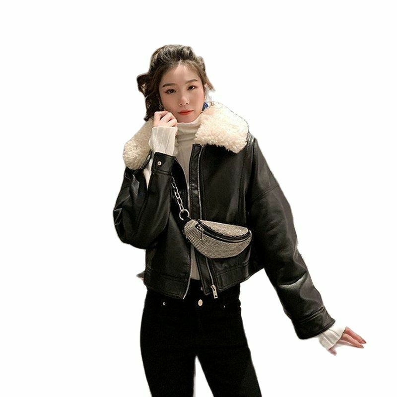 女性のための合成皮革の冬のジャケット,毛皮の襟付きの厚いカジュアルなオートバイのコート,大きなサイズのファッション,2021