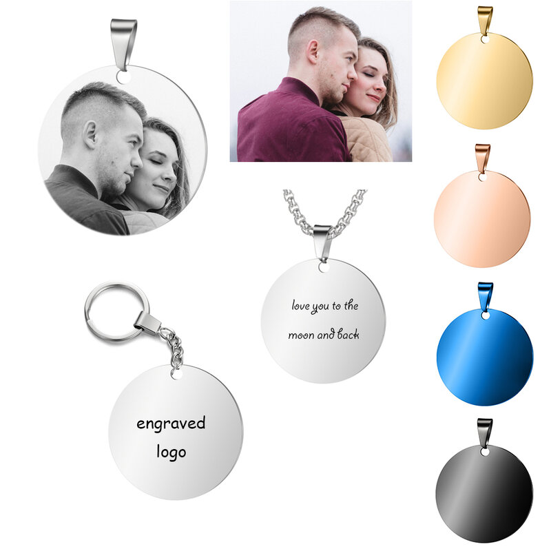 Customized 5 Colors Personalized Wedding Photo Keychain Wife Gift Dog Tag Keychain Engraved Picture Pendant Anniversary Gift