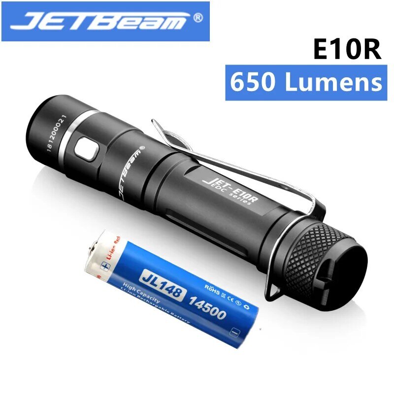 JETBEAM-linterna E10R de alto brillo, 4 modos, LED CREE XP-L HI, con carga USB tipo C, máximo 650 lúmenes