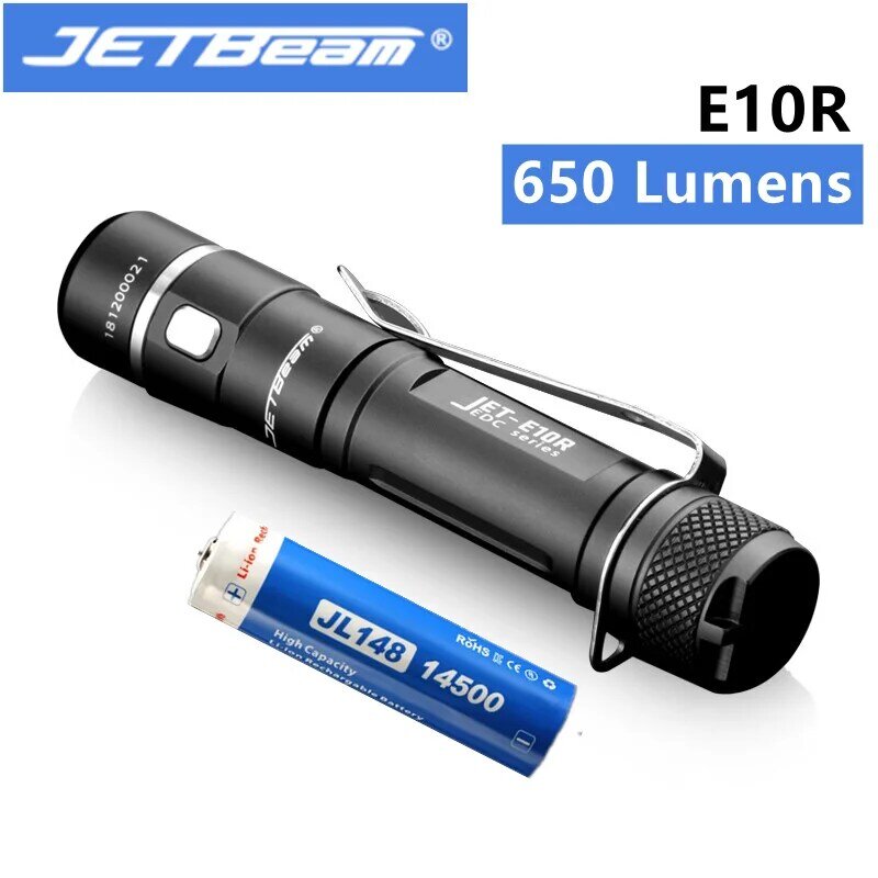 Senter JETBEAM E10R Max.650 Lumen Kecerahan Tinggi 4 Mode Senter EDC CREE XP-L HI LED Menggunakan Pengisian Daya USB Tipe C