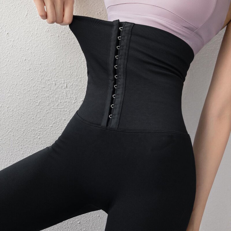Cintura alta feminina breasted cinto abdominal esportes calças de fitness yoga calças meninas moldar pernas magras calças barbie esportes
