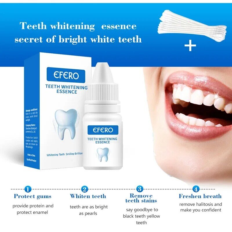 Efero dentes branqueamento soro essência dentes brancos remover manchas de placa limpeza higiene oral cuidados respiração fresca ferramentas dentárias com cotonete