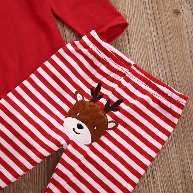 Conjunto de roupas para bebês, meninos e meninas, macacão listrado com calças compridas e macacão vermelho para natal, 2020