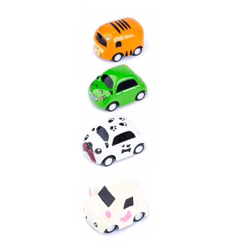 Legierung Diecase Ziehen Auto Modell Mini Karton Tier Fahrzeug Auto Spielzeug 4PCS Nicht Fernbedienung Modell Geschenk Für kinder Jungen Anzug