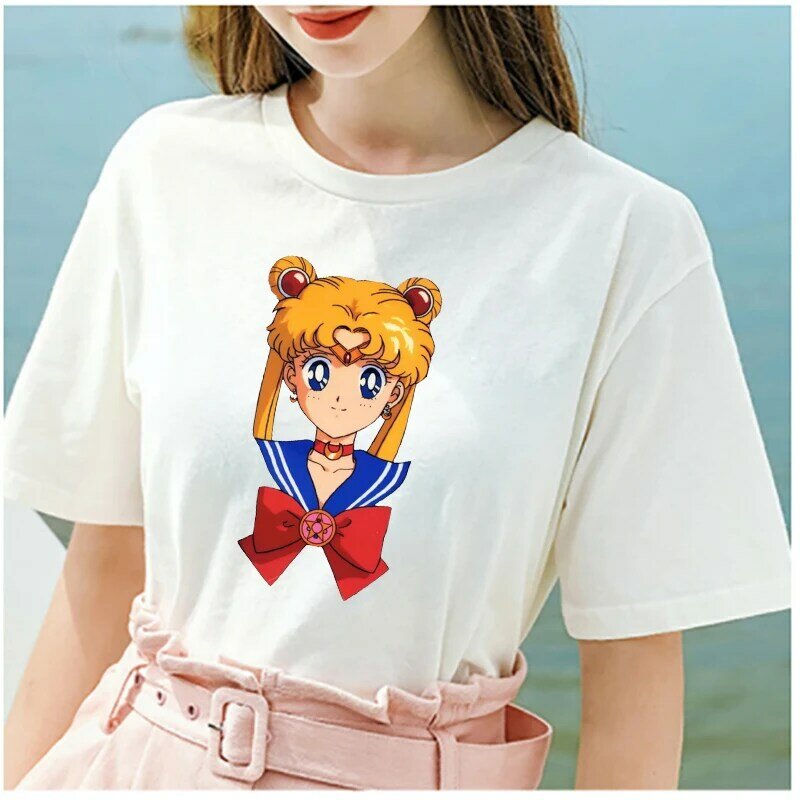 カジュアルセーラームーンおかしい漫画tシャツ女性原宿アニメtシャツ90s韓国スタイルtシャツかわいいトップtシャツ2019